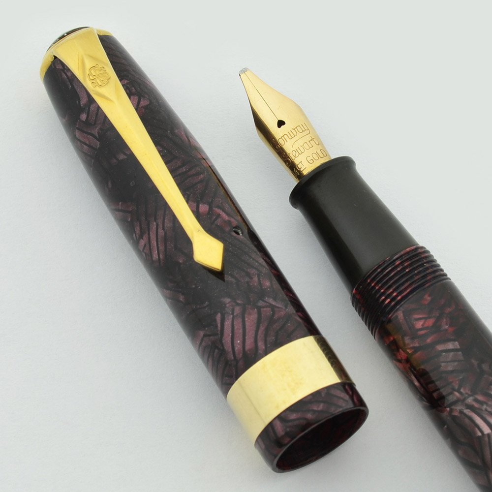 Conway Stewart 27 Vintage Fountain Pen - Burgundy Crosshatch, 14k